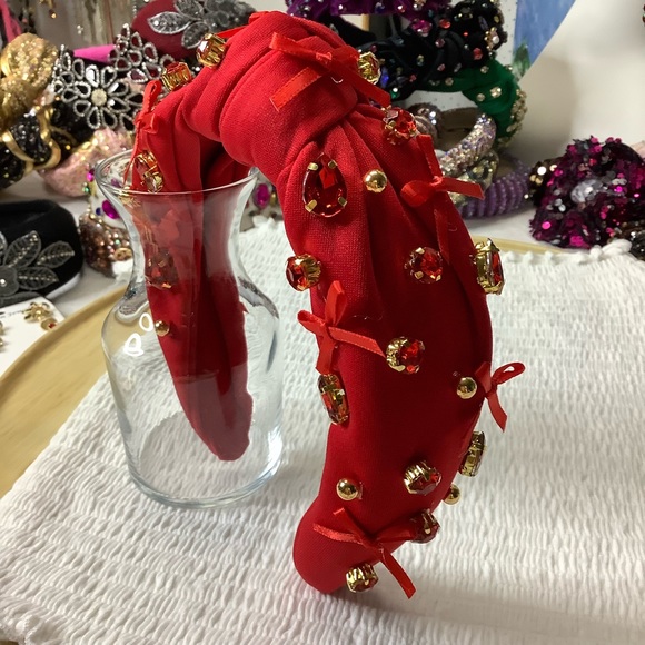 Red or Purple Headband with Rhinestones & Bows Hairstyle NWOT - Picture 3 of 6